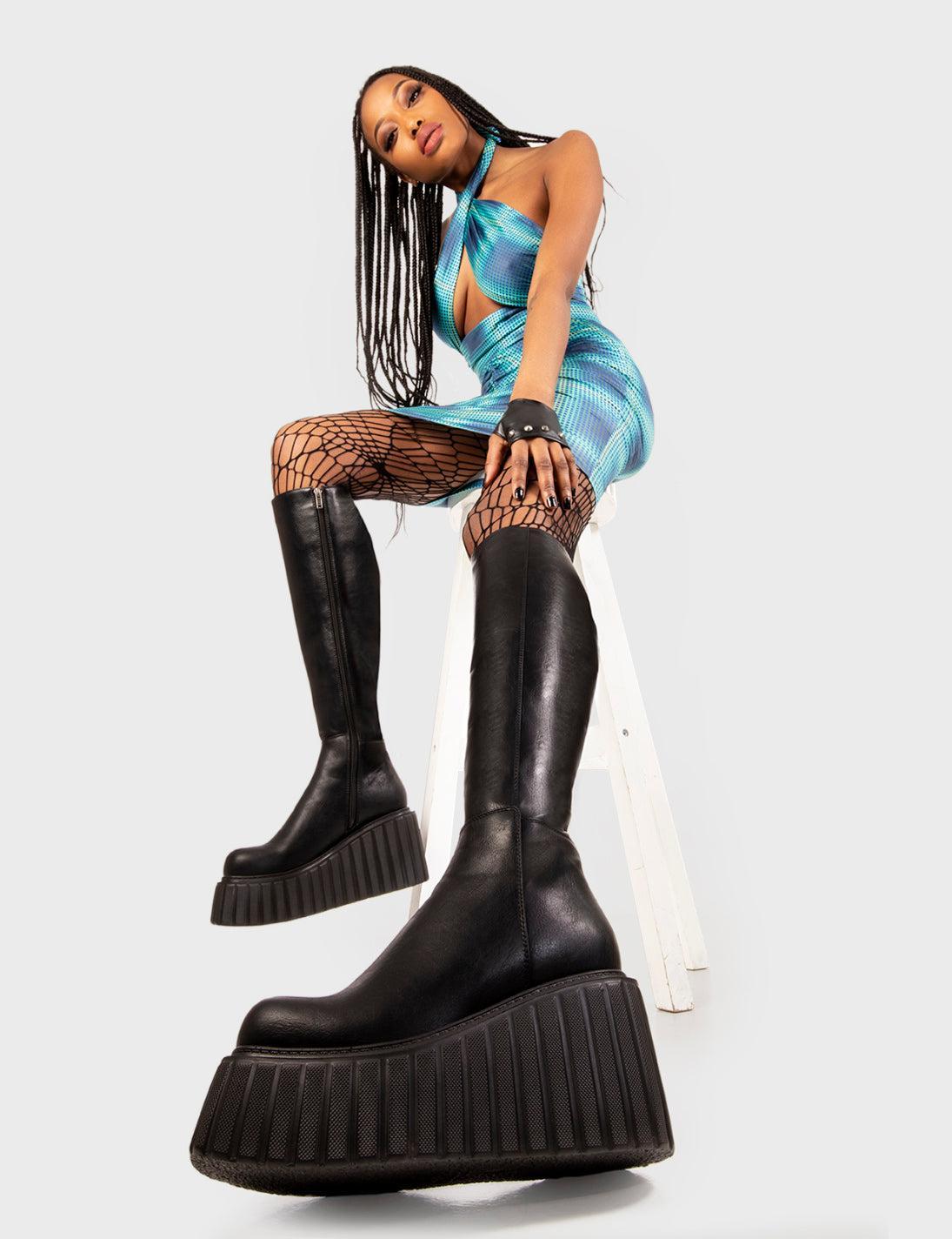 Pillow Talk Chunky Creeper Platform Knee High Boots Product Image