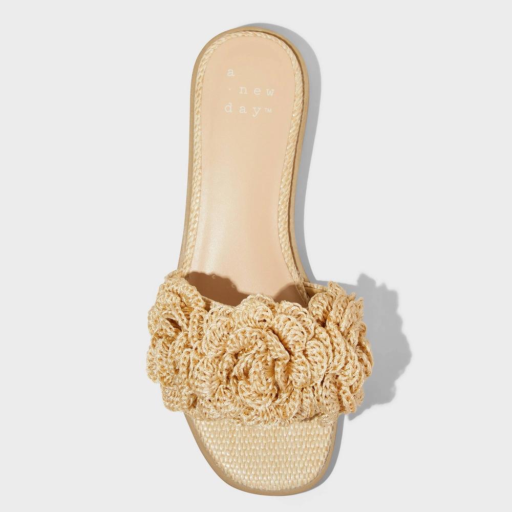 Womens Coco Raffia Flower Slide Sandals - A New Day 7.5: Memory Foam Insole, Open Toe, Textured Outsole, Medium Width Product Image