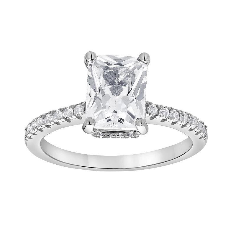 Gemstone Brilliance Emerald Cut Lab-Created White Sapphire Ring, Women's, Size: 8, Silver Tone Product Image