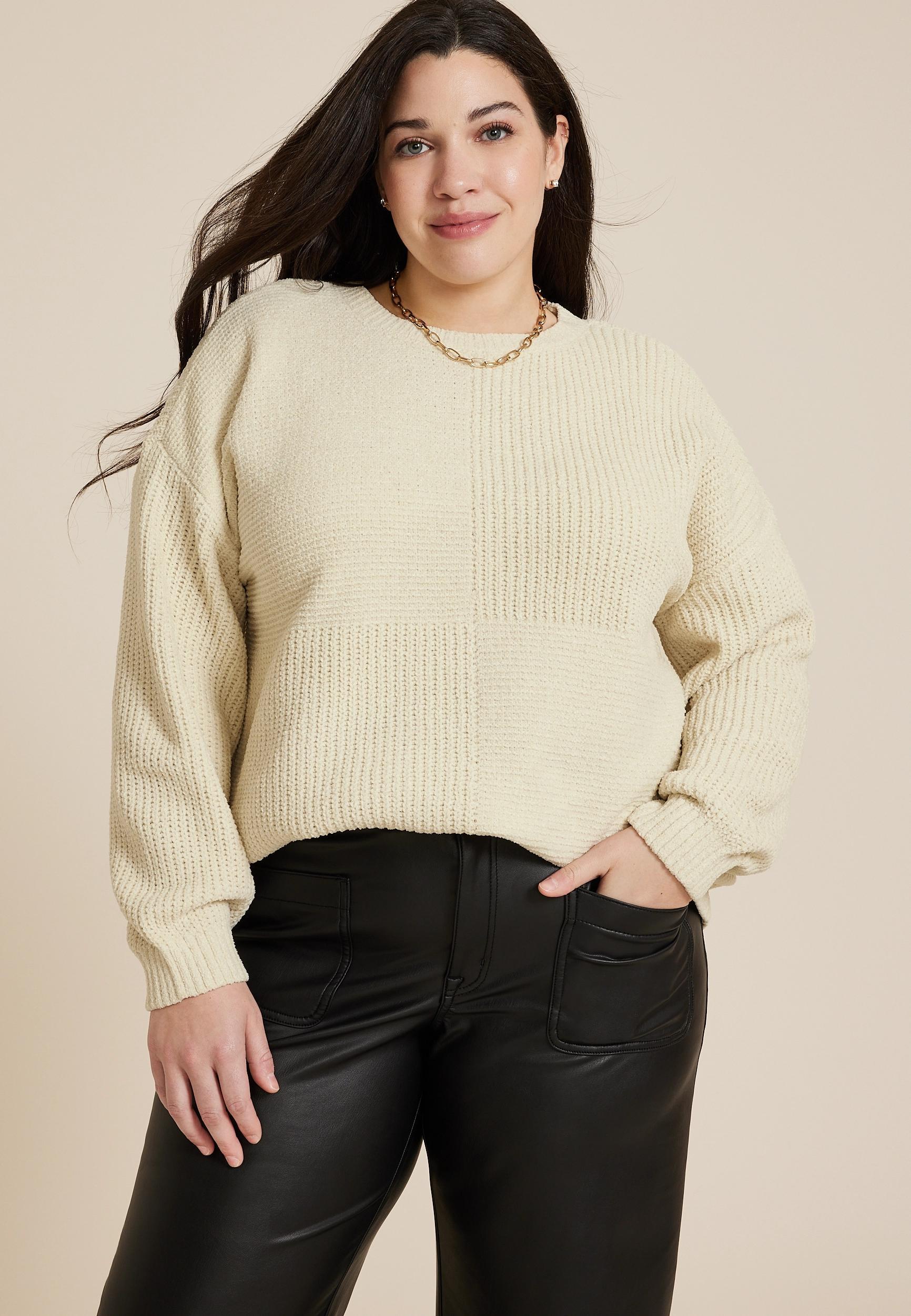 Maurices Plus Size Womens Matte Chenille Checkerboard Sweater Gray Size 0X Product Image