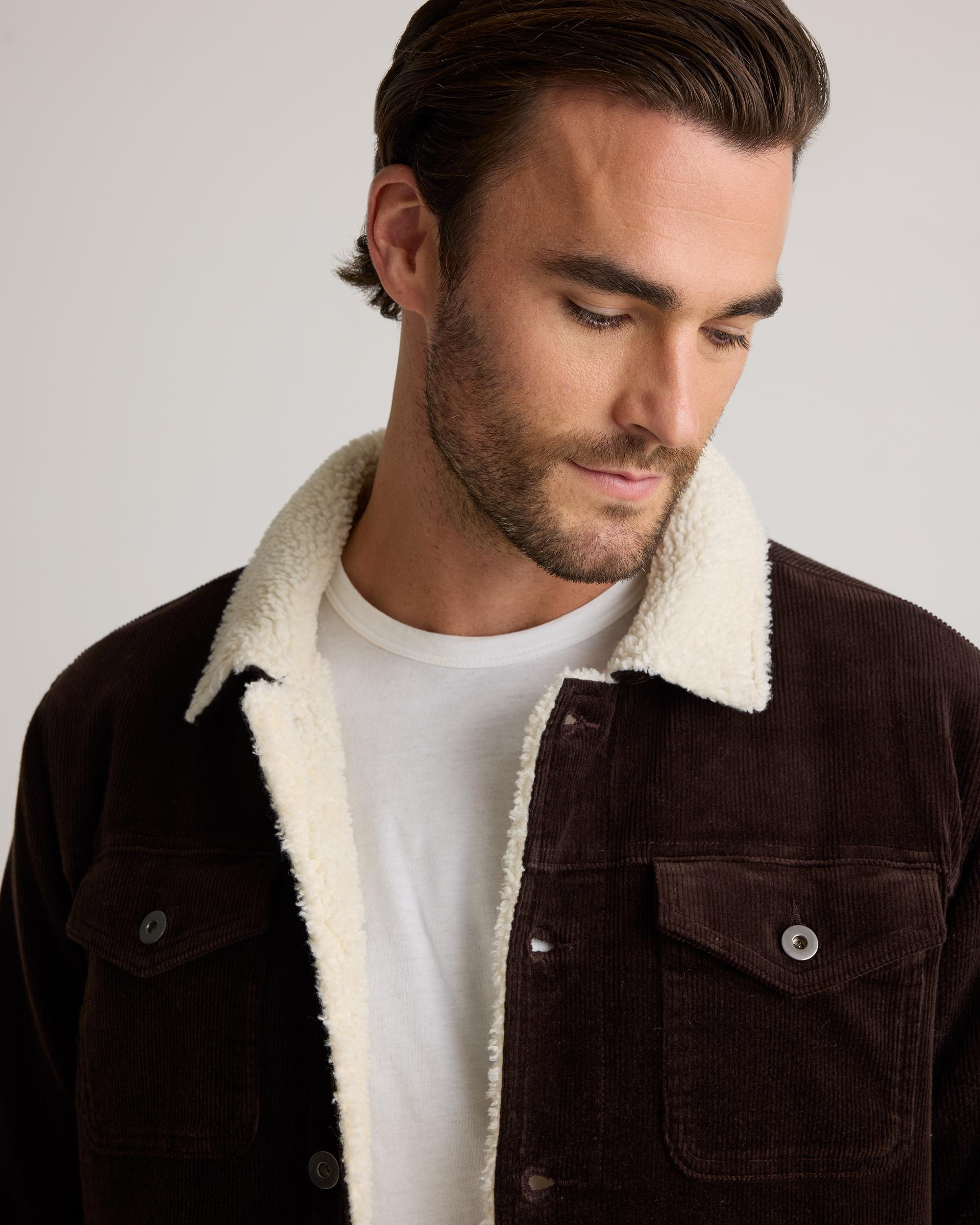 Quince | Men's Organic Stretch Corduroy Sherpa-Lined Trucker Jacket 100% Polyester Product Image