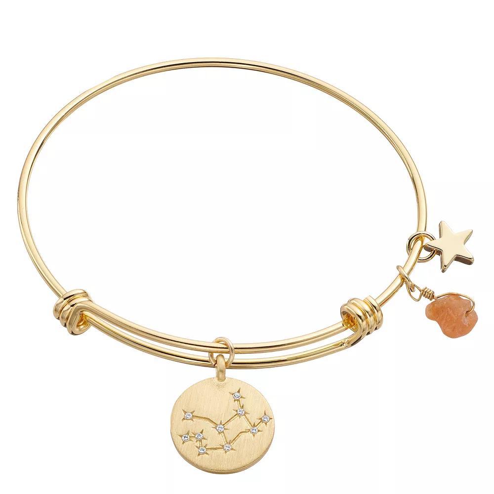 City Luxe Horoscope Cubic Zirconia Disk Bangle Bracelet with Genuine Stone & Star Charm, Women's, Gold Tone Virgo Product Image