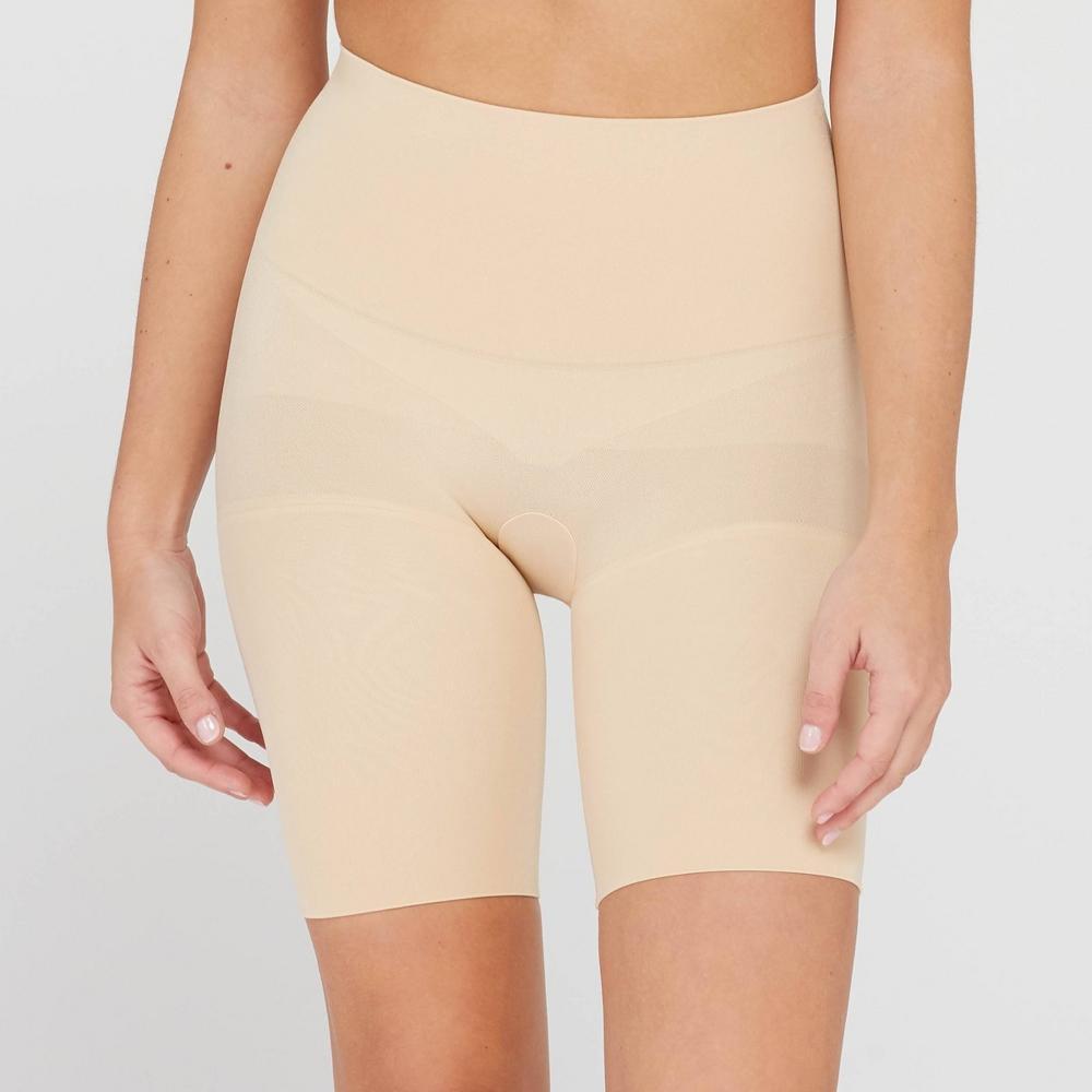ASSETS by SPANX Womens Remarkable Results Mid-Thigh Shaper - Light Beige 1X: Tummy, Hip, Thigh, Bottom Slimming, Ultra Firm Compression Product Image