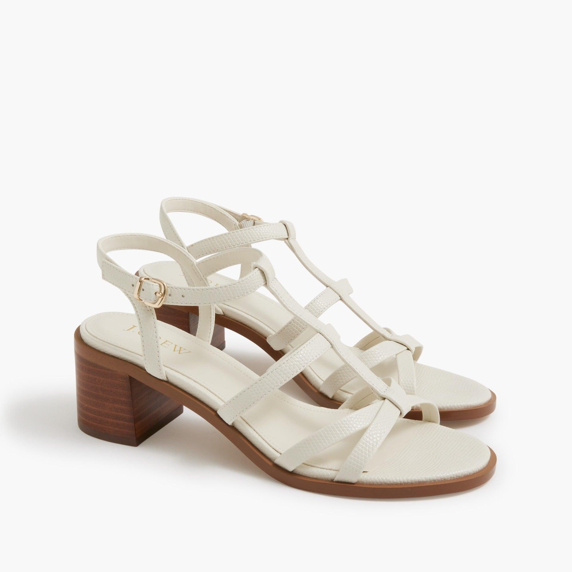 Textured T-strap heeled sandals Product Image