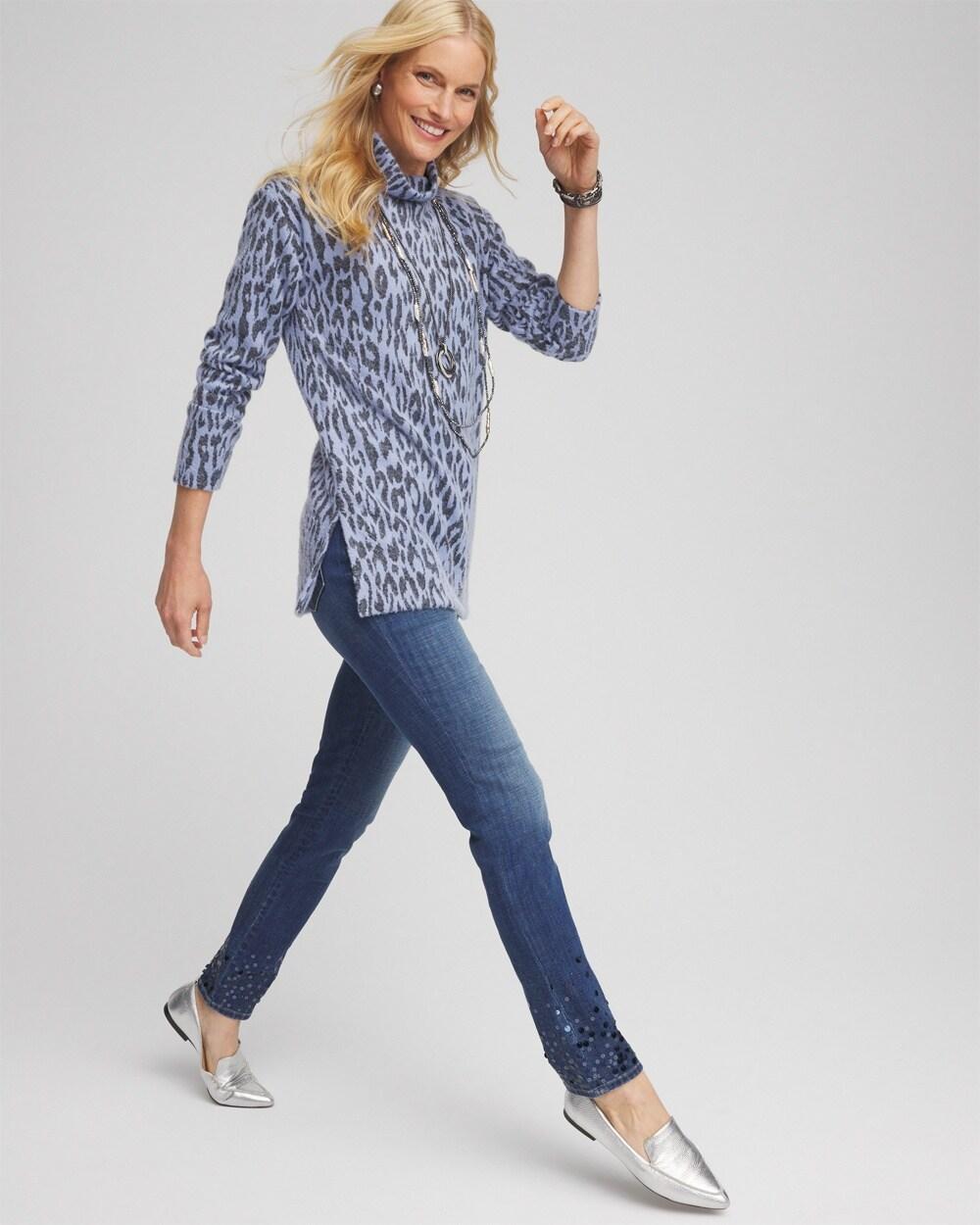 Jacquard Animal Print Mock Neck Pullover Tunic Product Image