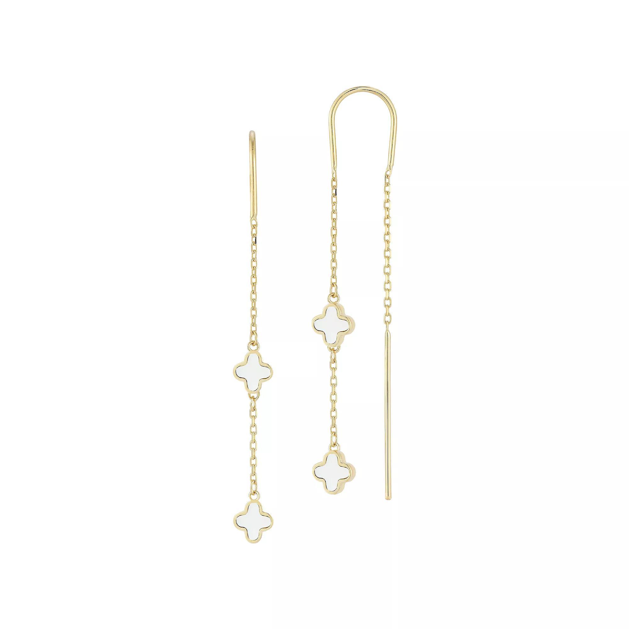 LUMINOR GOLD 14k Gold Mother of Pearl Clover Threader Earrings, Women's Product Image