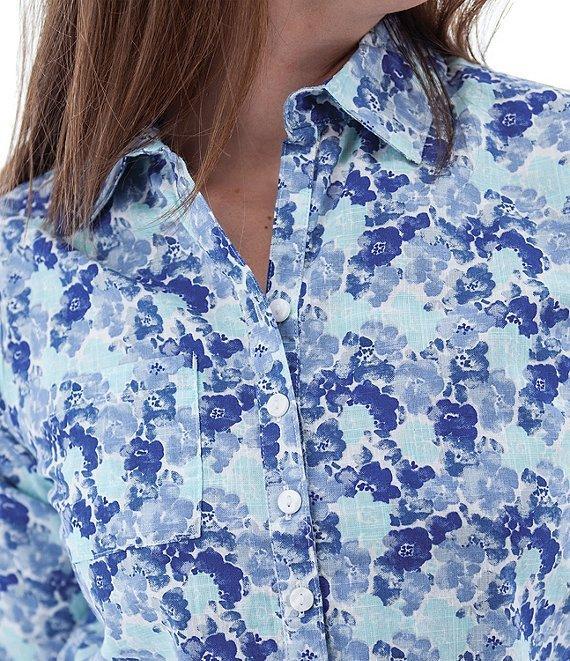 Aventura Devon Printed Collared Neckline Roll Tab Sleeve Button Front Blouse Product Image