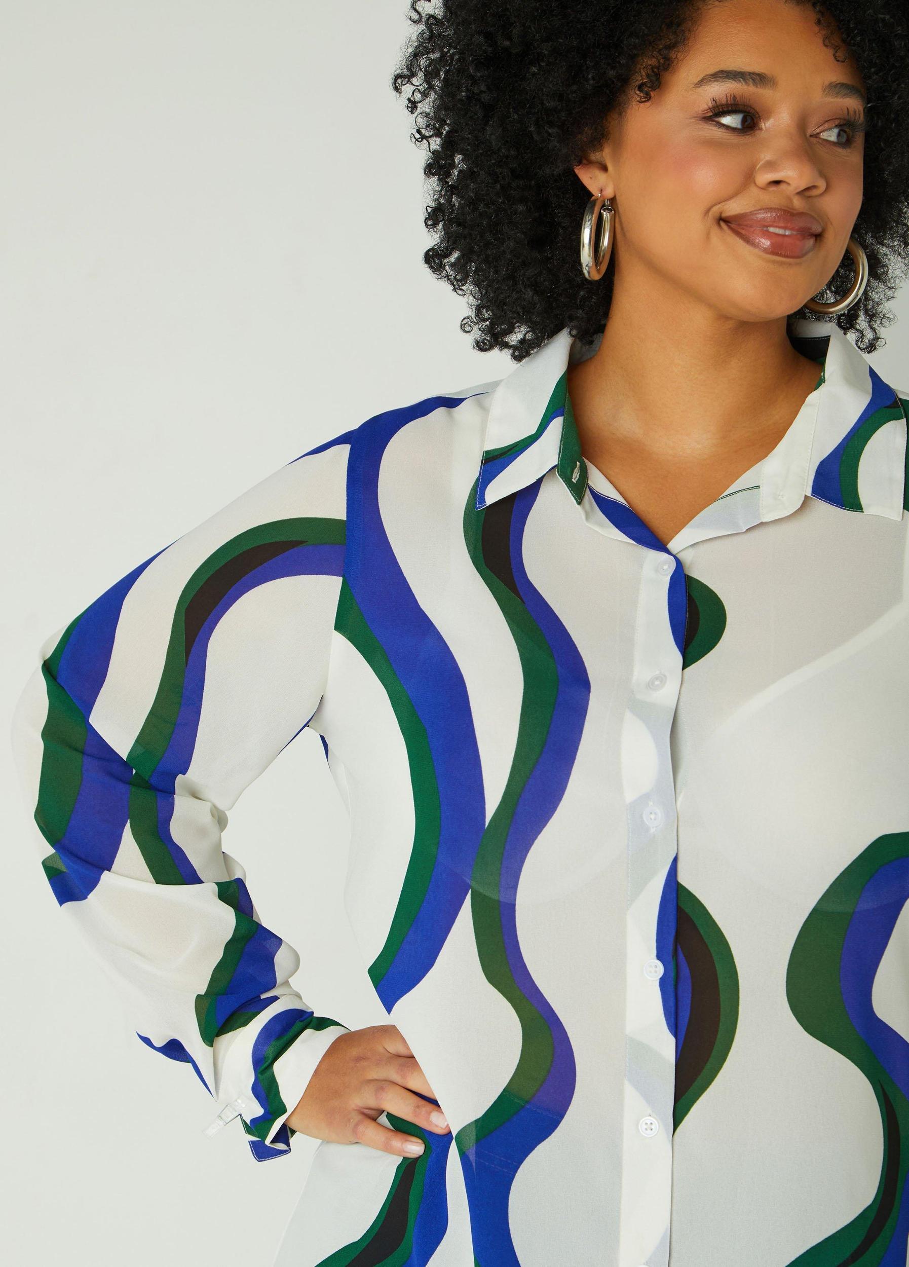 Wavy Print Hi Low Shirt Product Image
