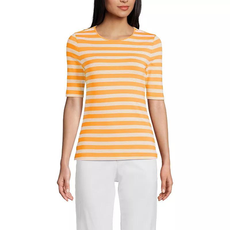 Plus Size Lands' End Elbow Sleeve Jersey Crewneck Top, Women's, Size: 3XL, White Product Image