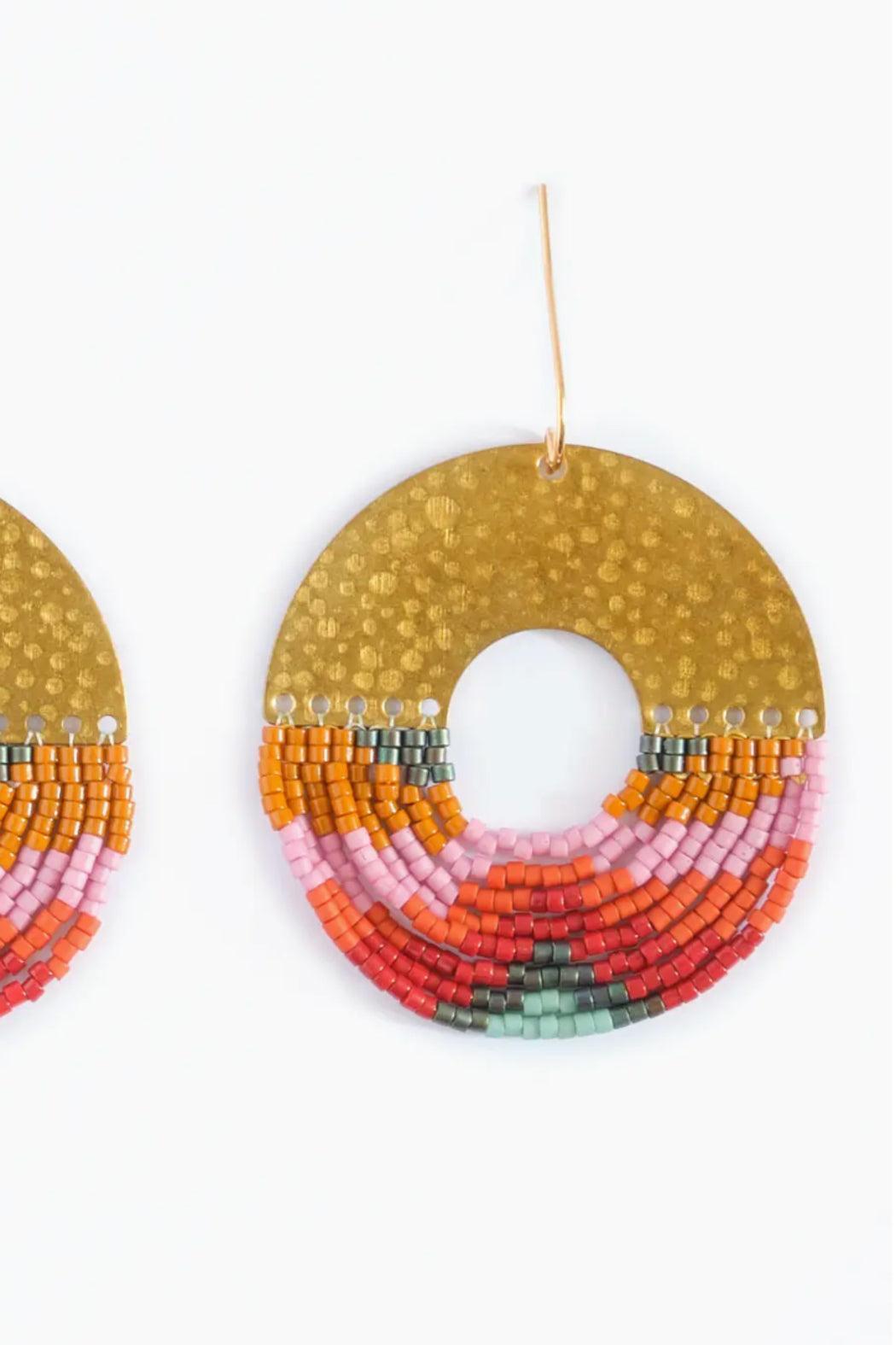 Beaded Handwoven Circular Fringe Earring Product Image