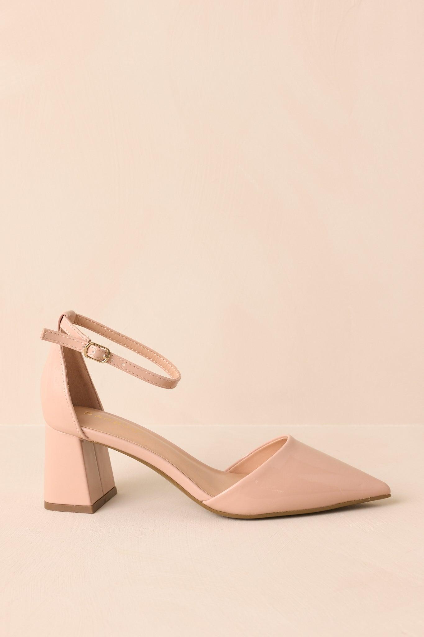 The Perfect Occasion Beige Pointed Toe Ankle Strap Block Heels Product Image