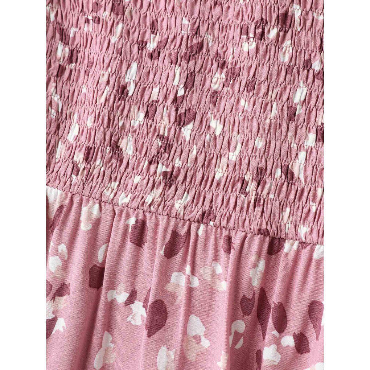 Plus Size Floral Print Shirred Pockets Midi Dress Blush Women Shirred Square Neck Short sleeve Curvy BloomChic 12/L Product Image