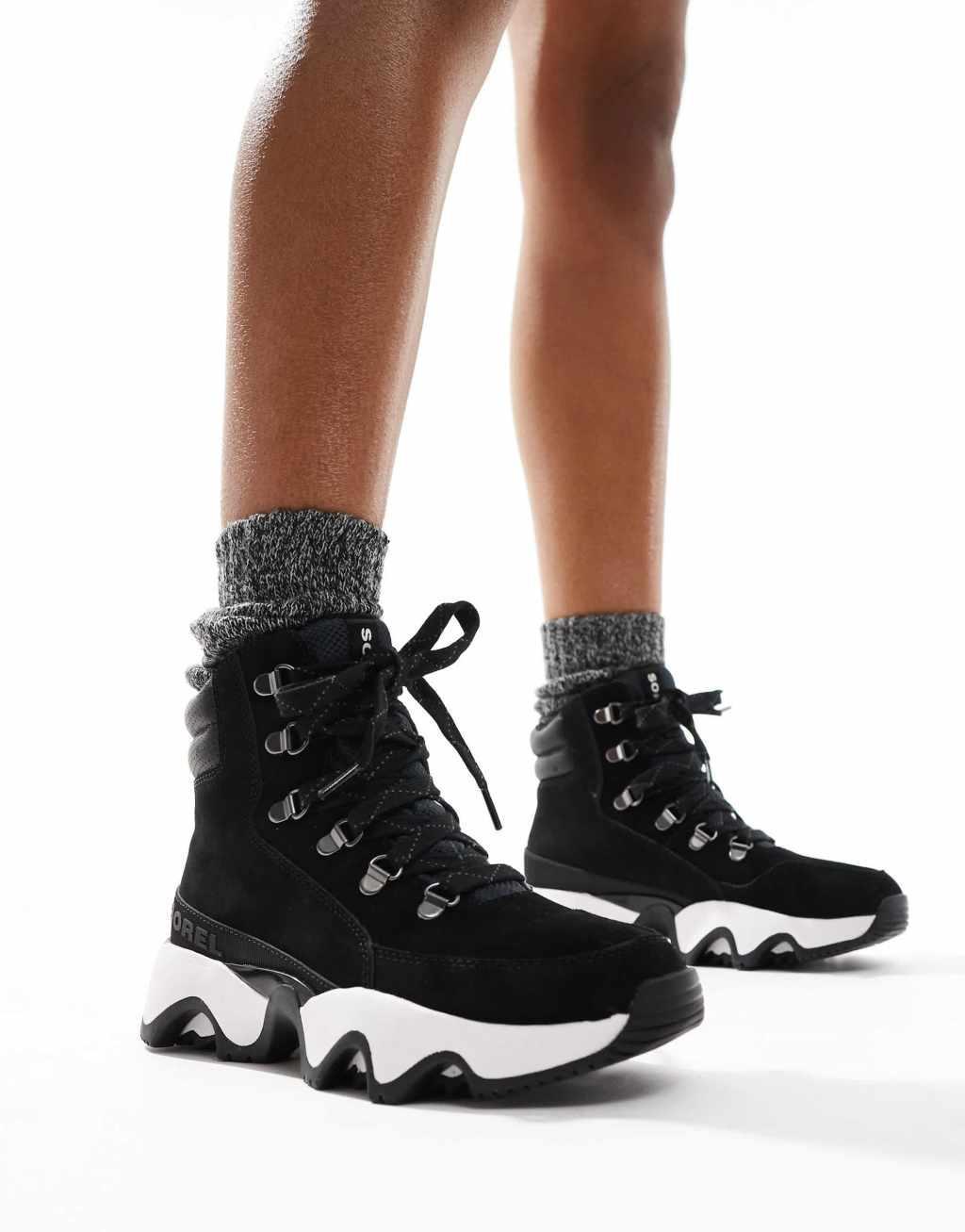 Sorel Kinetic Impact Conquest Plus WP waterproof suede snow boots in black and sea salt Product Image