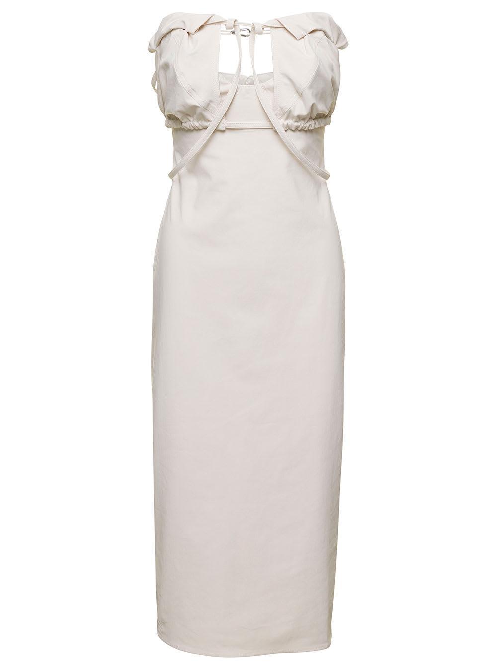 JACQUEMUS Strapless Ruffled Cutout Twill Midi Dress In White Product Image