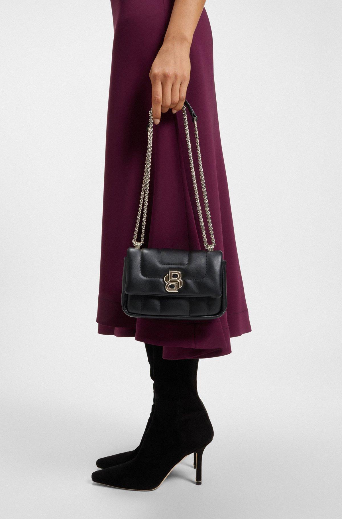 BOSS - Quilted shoulder bag with Double B monogram trim - Black Product Image
