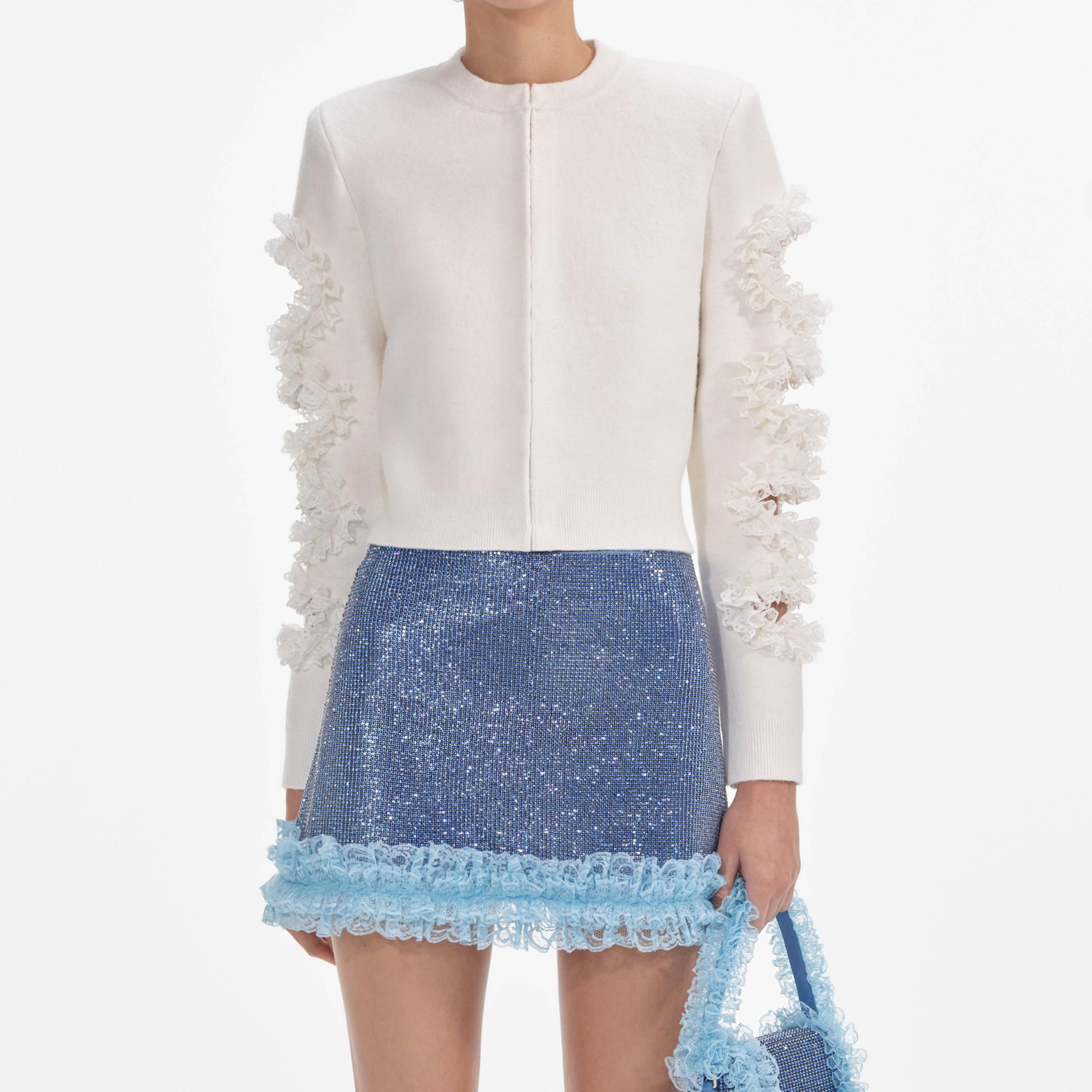 White Cut Out Lace Detail Cardigan Product Image