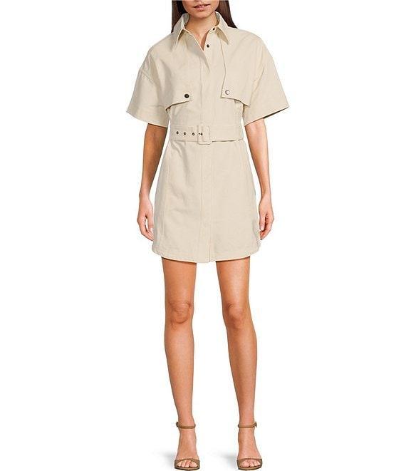 Le' AL.X Short Sleeve Snap Collar Belted Mini Shirt Dress Product Image