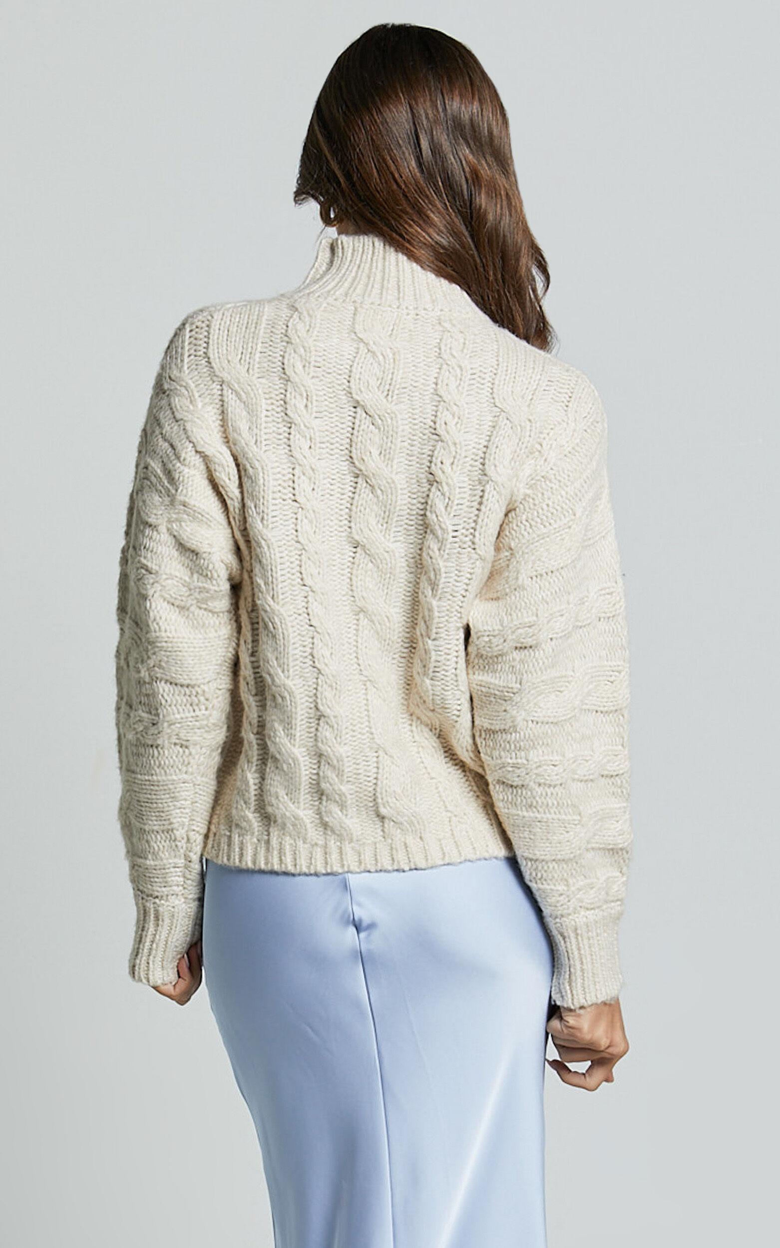 Melalyn Jumper - Drop Shoulder Cable Knit Jumper in Stone Product Image