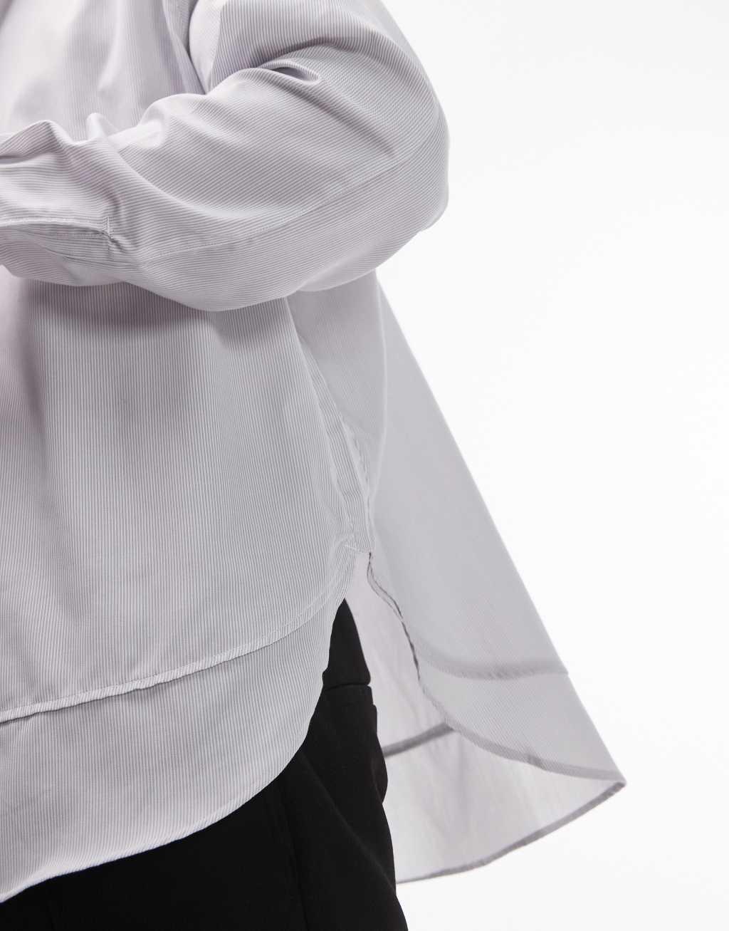Topman long sleeve oversized double hem striped shirt in multi Product Image