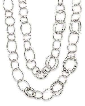 Womens Classico Long Sterling Silver Hammered Bastille Link Chain Necklace Product Image