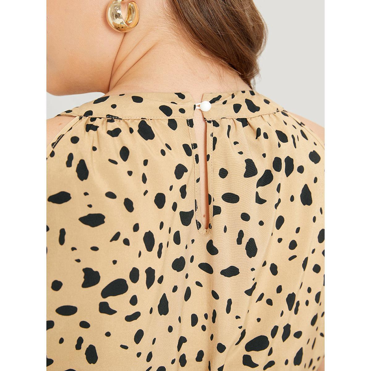 Plus Size Leopard Print Halter Pocket Belted Ruffle Hem Dress Bronze Women Elegant Gathered Halter neck Sleeveless Curvy Midi Dress BloomChic 14-16/1X Product Image