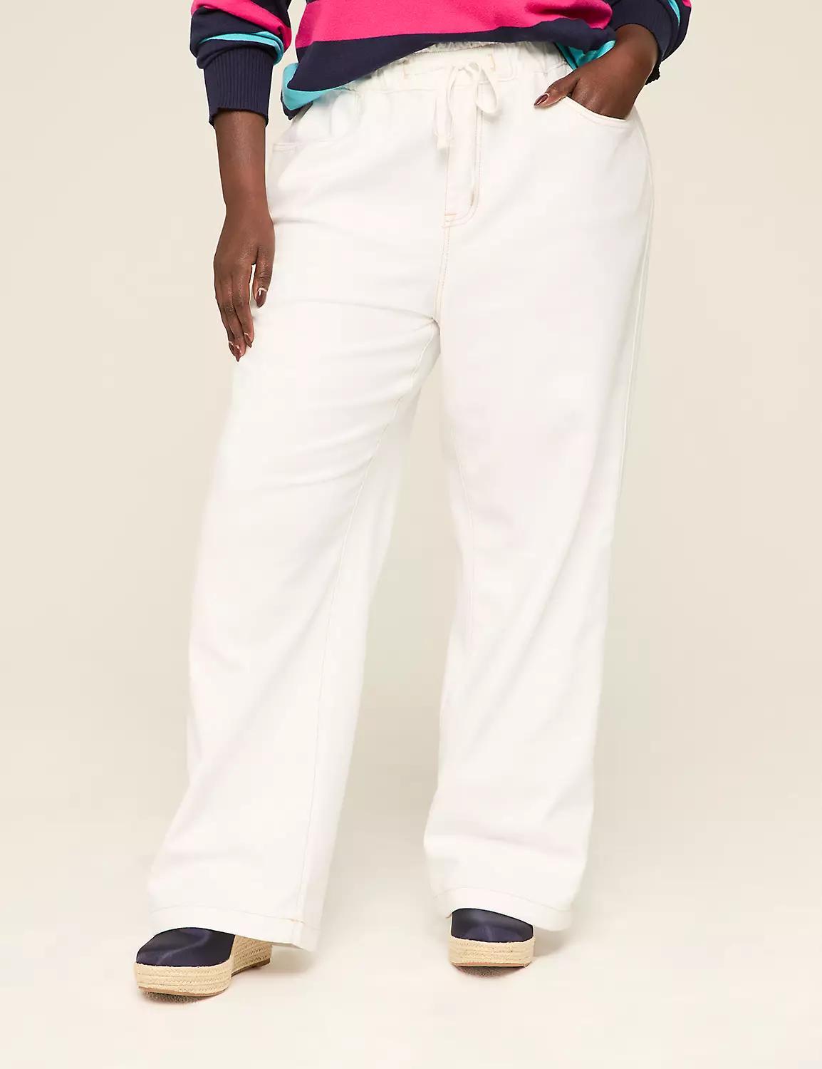 Pull-On High-Rise Knit Denim Straight Leg Jean Product Image
