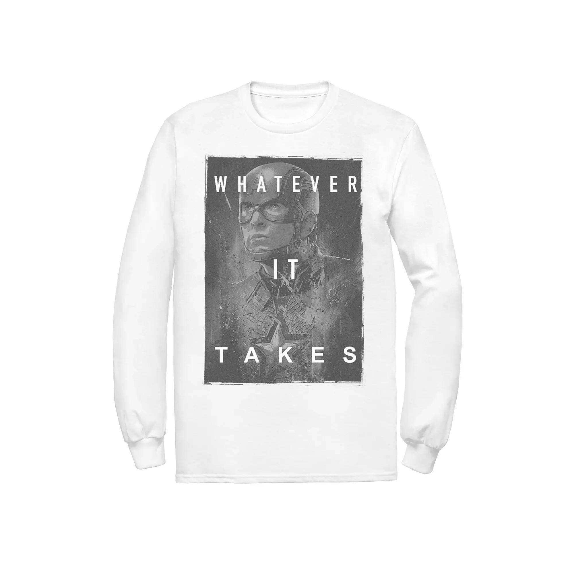 Men's Marvel Avengers Endgame Captain America What Ever It Takes Poster Long Sleeve Graphic Tee, Size: Small, White Product Image