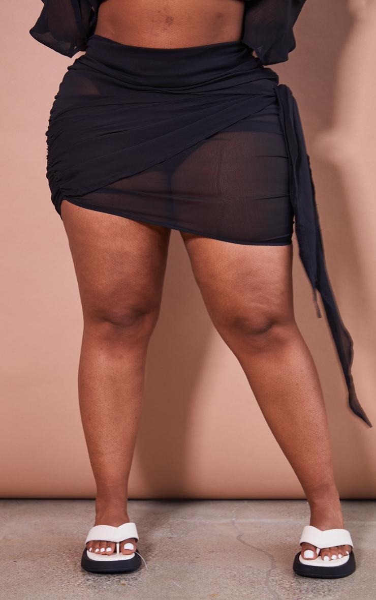 Plus Black Chiffon Ruched Beach Skirt Product Image