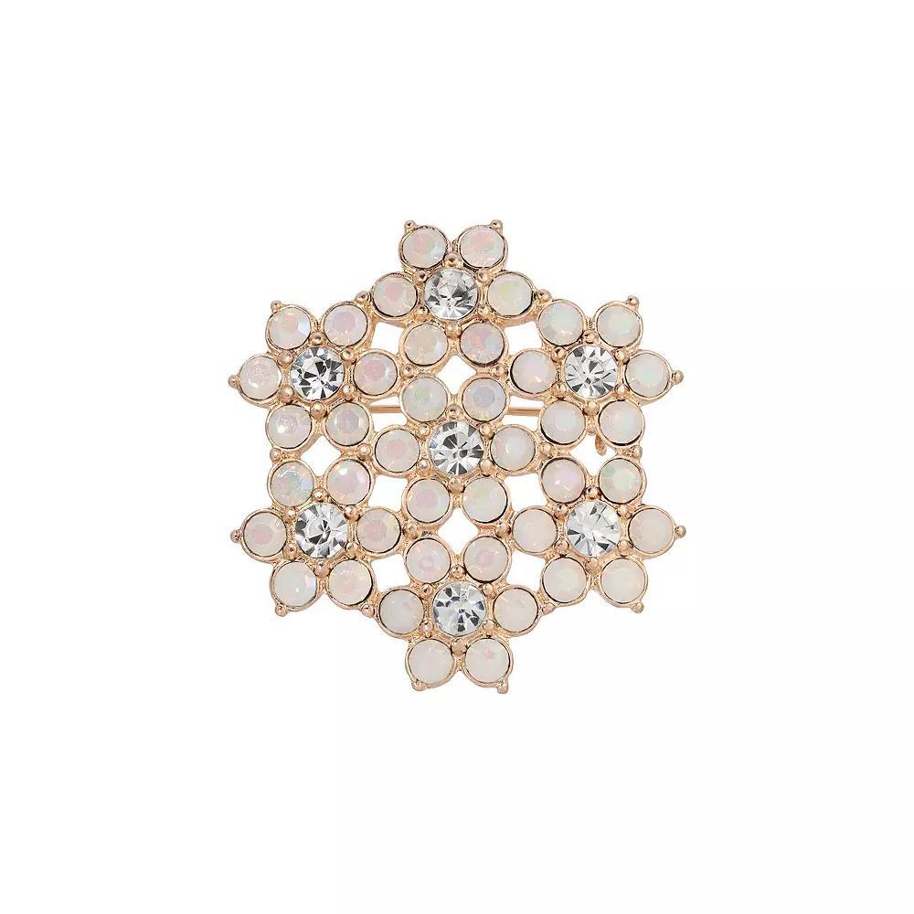 1928 Gold Tone Simulated White Opal Crystal Flower Brooch, Womens Product Image