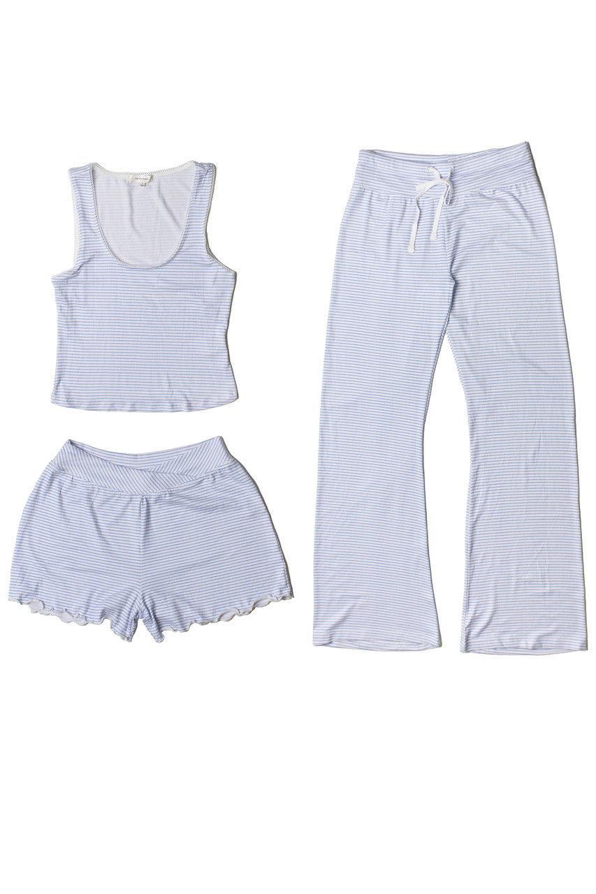 Blue Pinstripe Crossover Waist Lounge Shorts Product Image