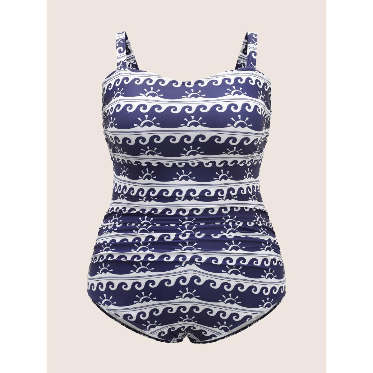 Plus Size Marine Elements U Neck Gathered One Piece Swimsuit Women's Swimwear Indigo Beach Gathered Curve Bathing Suits High stretch One Pieces BloomChic 30/6X Product Image