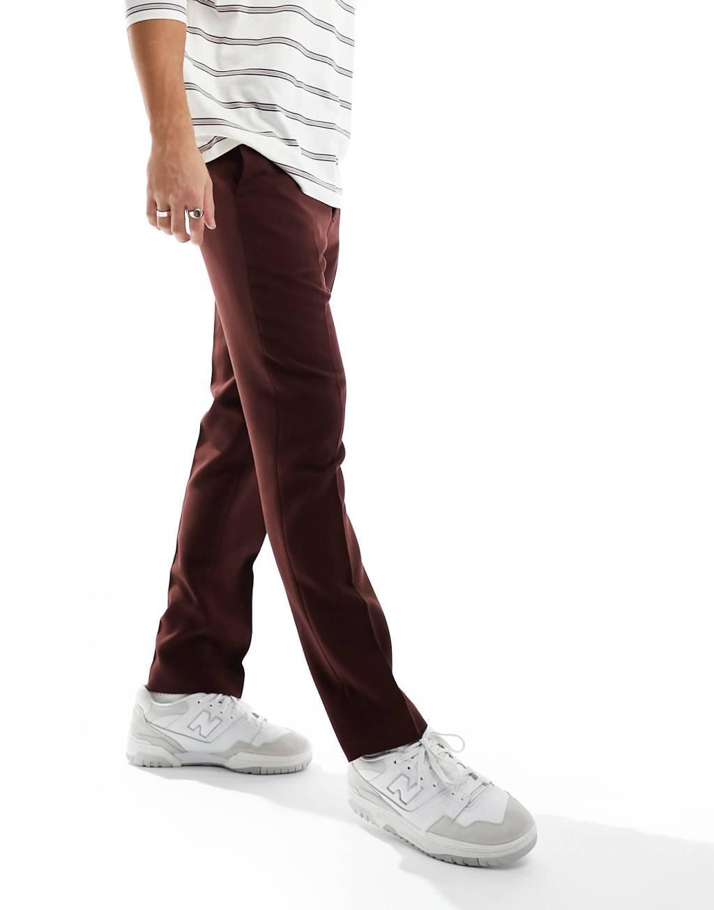 River Island slim suit pants in dark red Product Image
