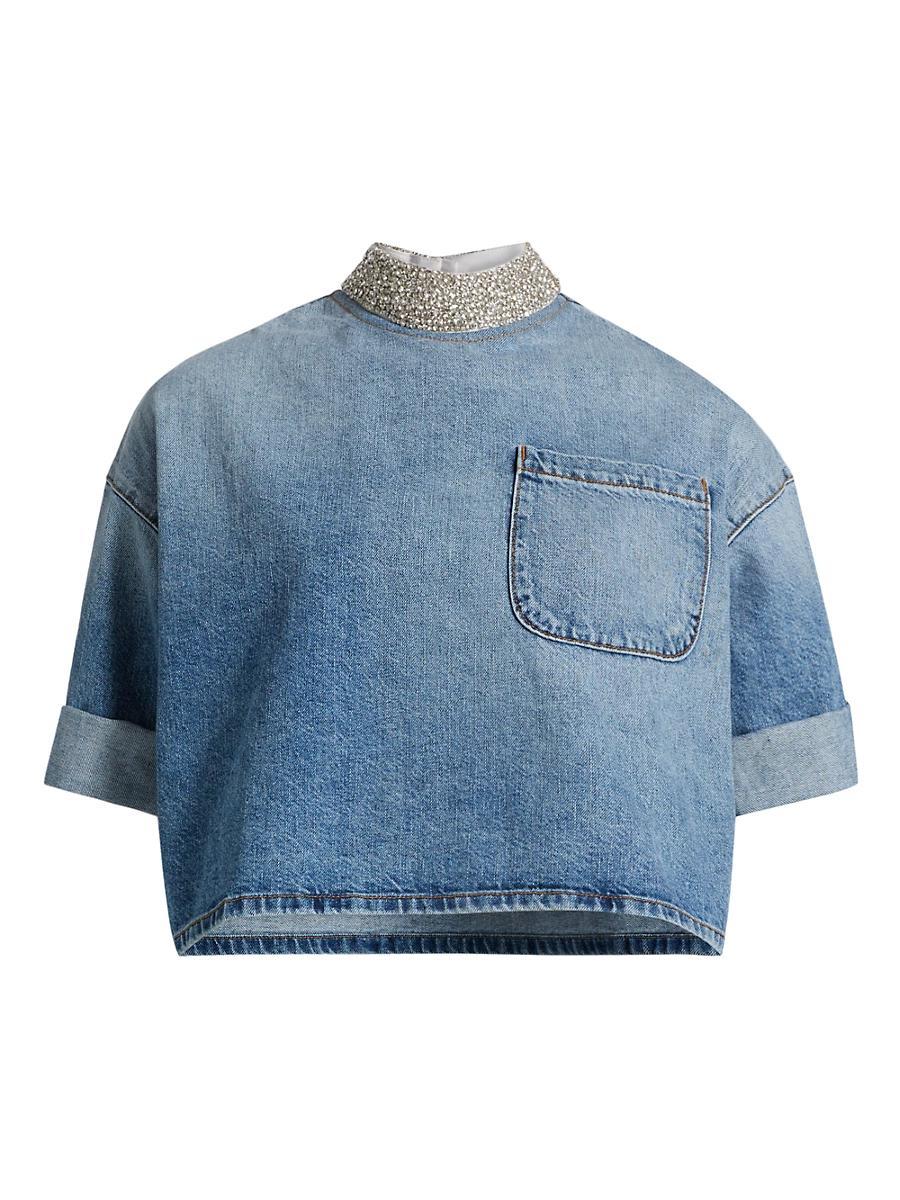 Womens Ex T Embellished Denim Crop T-Shirt Product Image