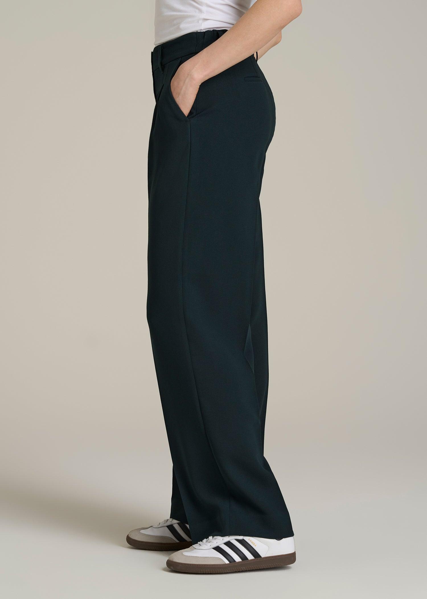 Wide Leg Pleated Dress Pants 2.0 for Tall Women in Midnight Green Female Product Image
