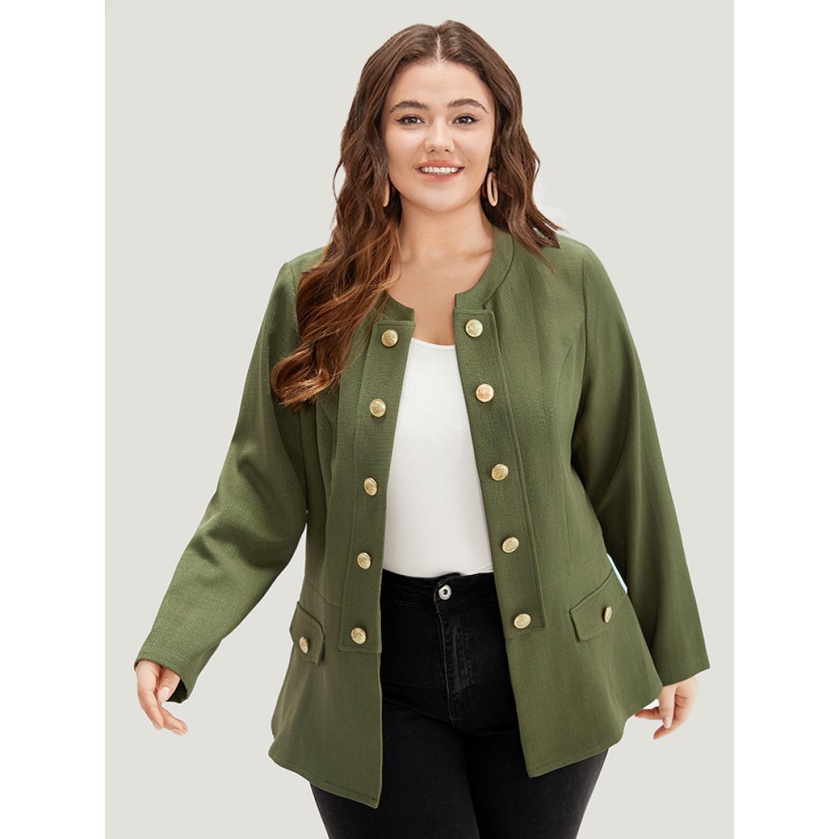 Plus Size Plain Double Breasted Pocket Coat Women ArmyGreen Casual Plain Ladies Dailywear Winter Coats BloomChic 18-20/2X Product Image