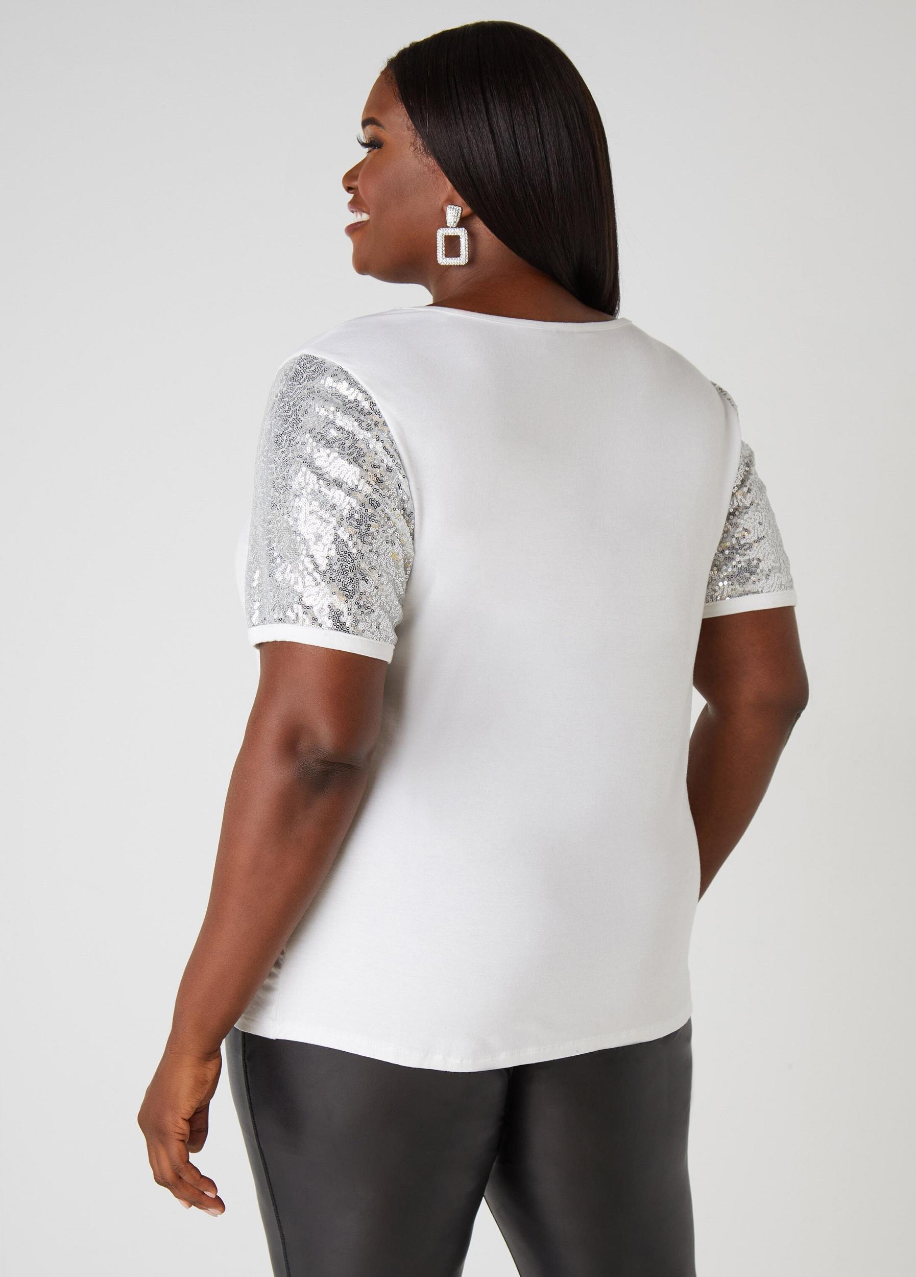 Plus Size Wisdom Glitter Paneled Graphic Tee Ashley Stewart Product Image