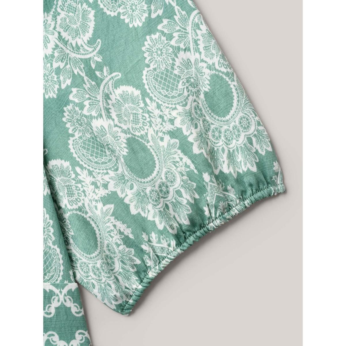 Plus Size Boho Print Waist Defining Midi Dress Sage Women Resort Non Heart neckline Half Sleeve Curvy BloomChic 14-16/1X Product Image