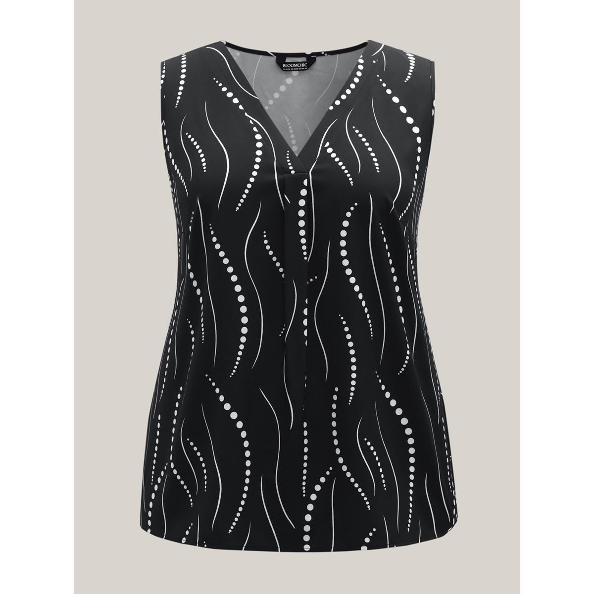 Plus Size Geometric Print Pleated Front Sleeveless Top Women Black Casual Pleated V-neck Everyday Tank Tops Camis BloomChic 14-16/1X Product Image