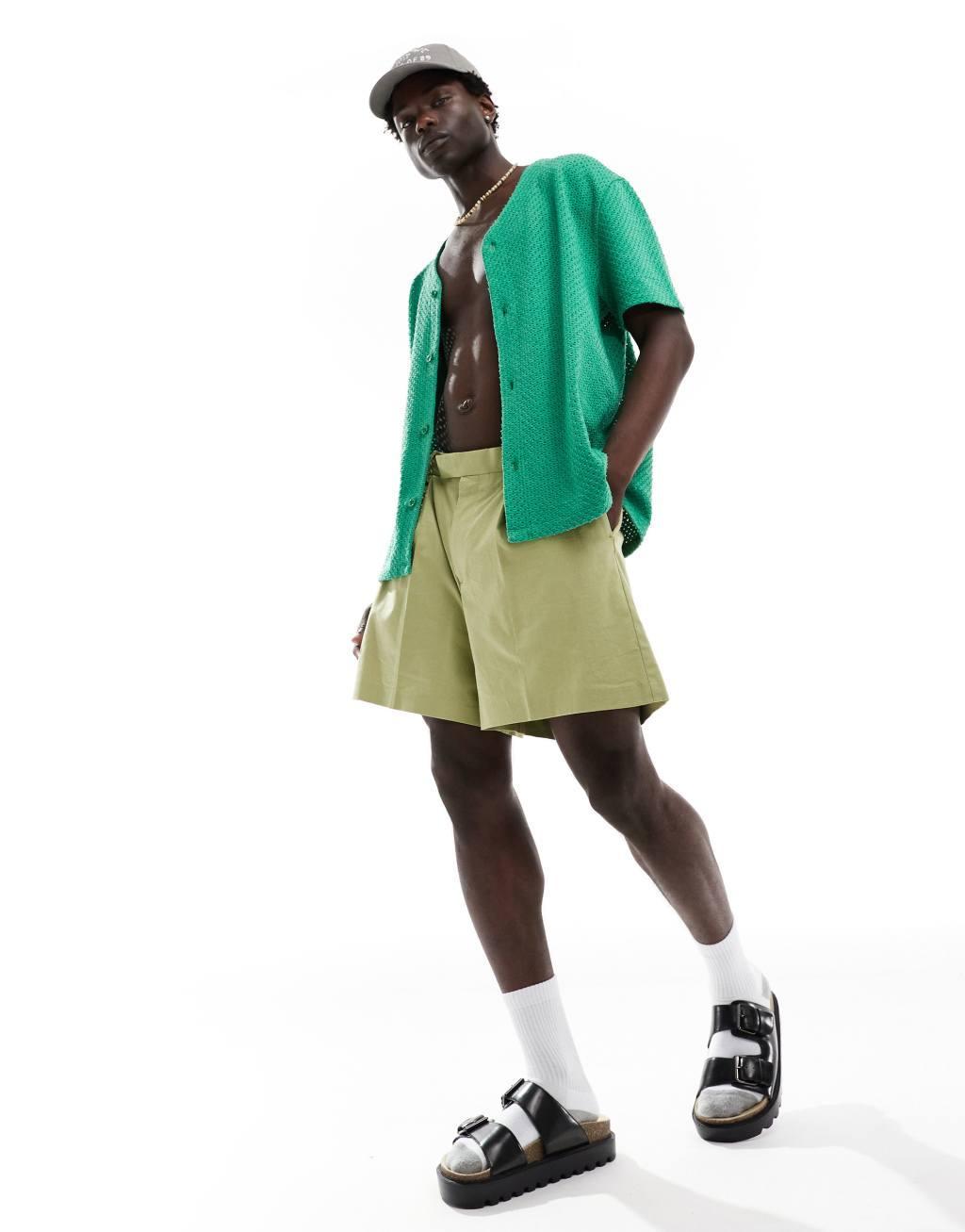 ASOS DESIGN relaxed baseball shirt in green texture Product Image