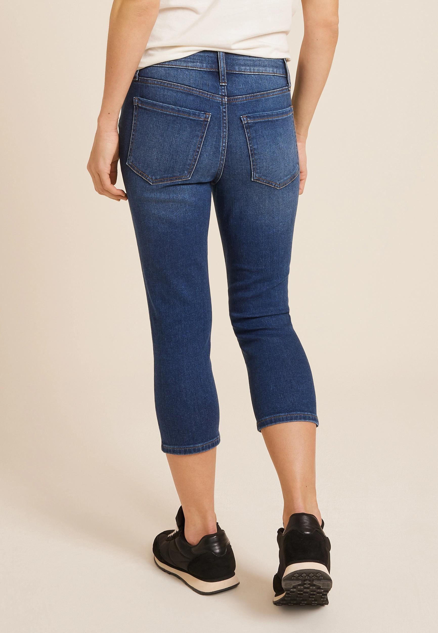 Maurices Womens Jeans Dark High Rise Button Fly Capri Blue Denim Size 12 Product Image