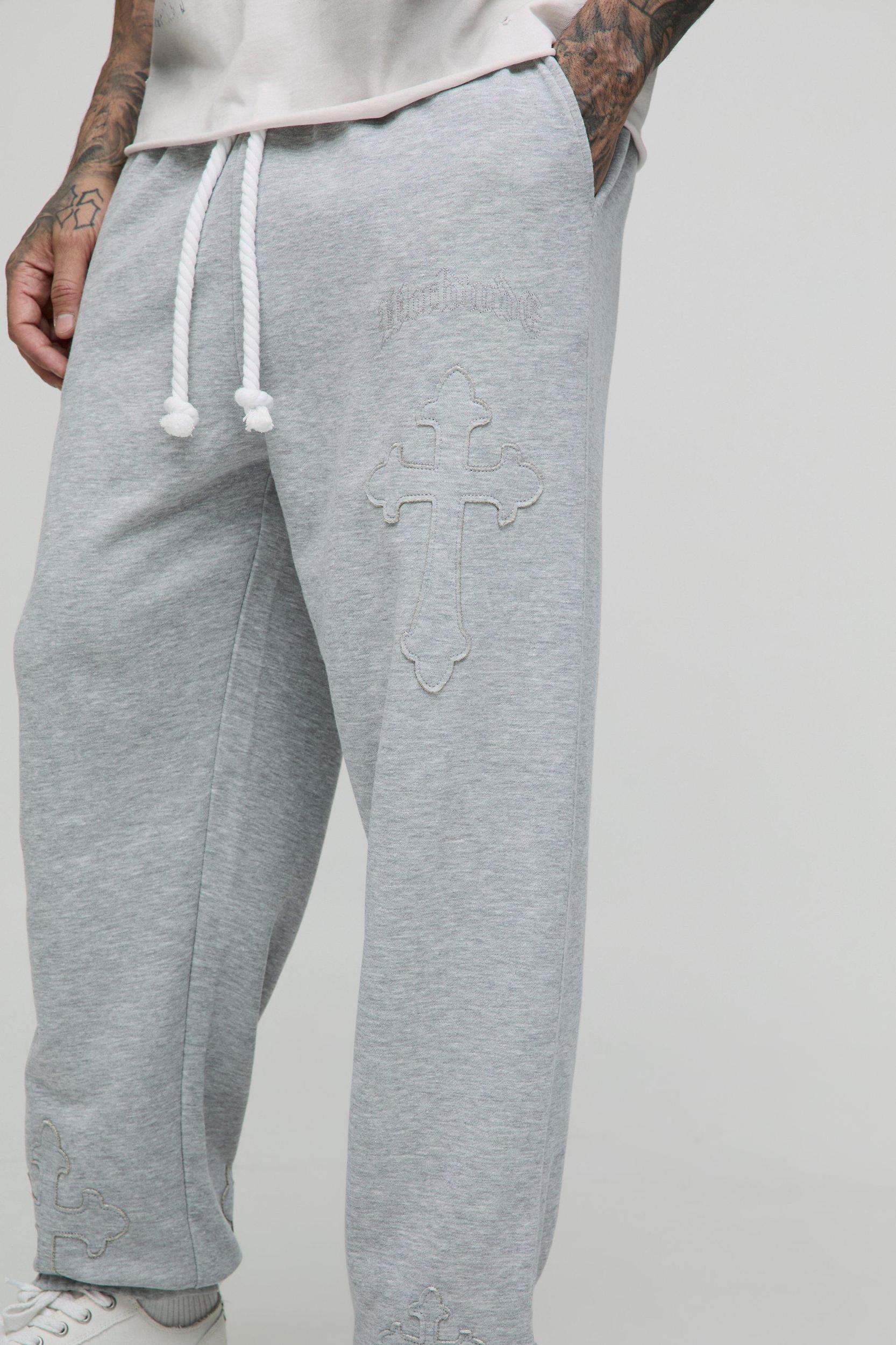 Tall Cross Applique Rope Drawcord Oversized Loopback Jogger | boohooMAN USA Product Image