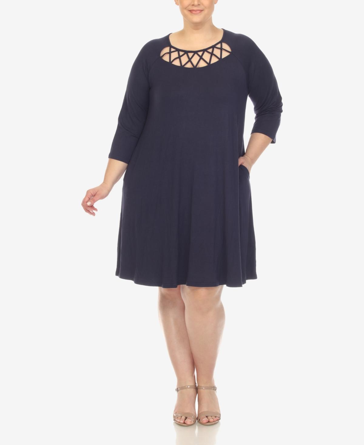 White Mark Plus Size Criss Cross Neckline 3/4 Sleeve Swing Dress Product Image
