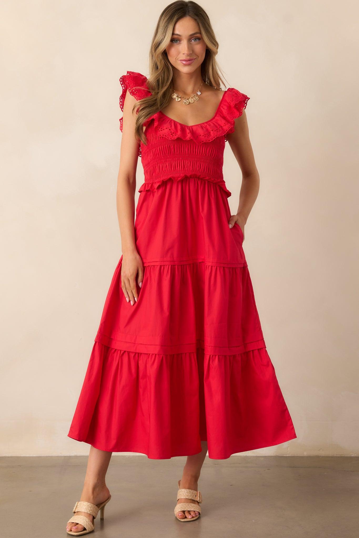 Patio Sunsets Cotton Red Maxi Dress Product Image