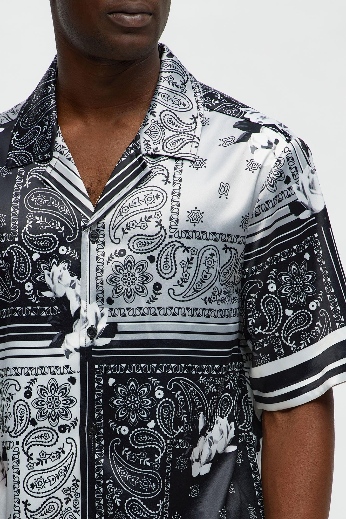 Cuban Collar Paisley Drift Short Sleeve Shirt - Black/combo Product Image