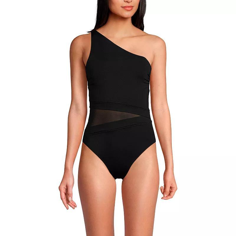 Women's Lands' End One Shoulder One-Piece Swimsuit, Size: 10, Black Product Image