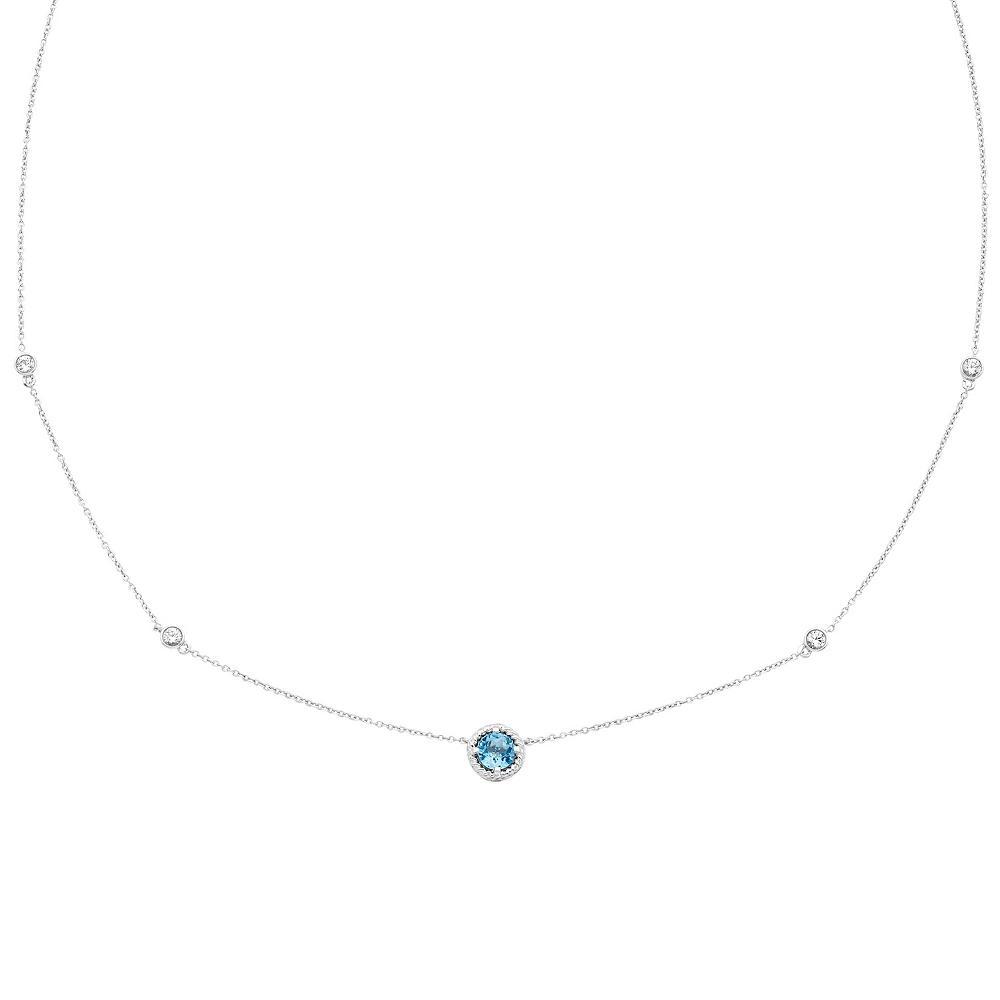 Boston Bay Diamonds Sterling Silver Genuine Swiss Blue Topaz & Lab-Grown White Sapphire Necklace, Women's, Size: 18-20" ADJ Product Image
