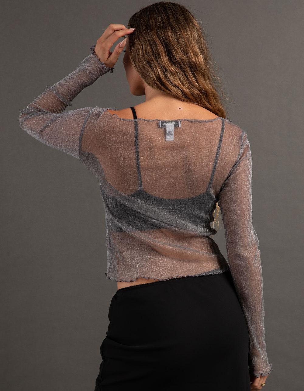 RSQ Womens Metallic Long Sleeve Tee - PINK Product Image
