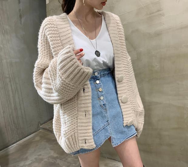 Button-Up Plain Cardigan Product Image