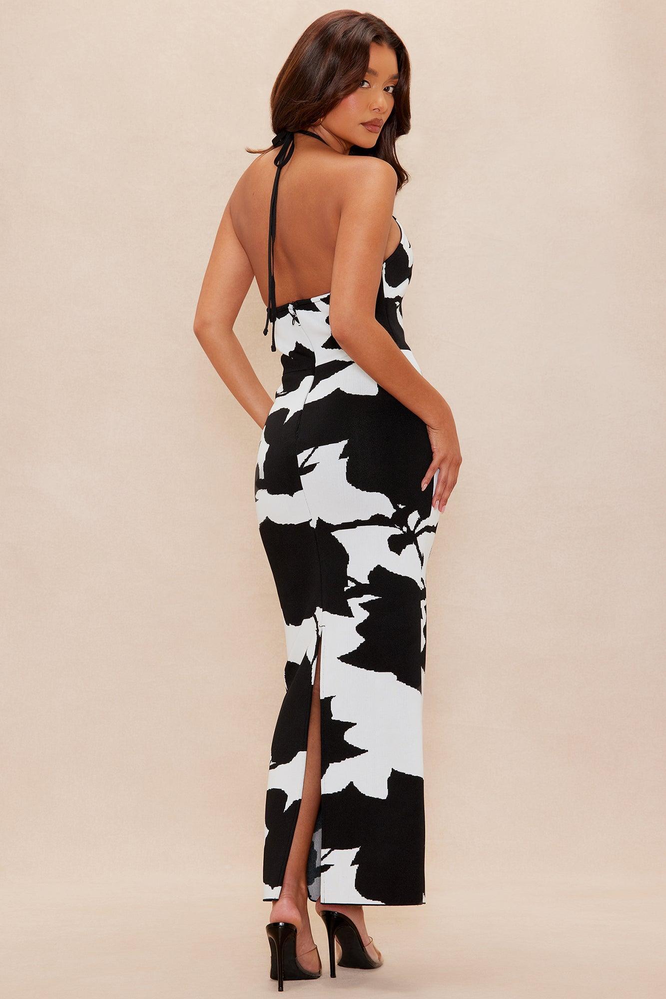 Hannah Halter Bandage Midi Dress - Black/White Product Image