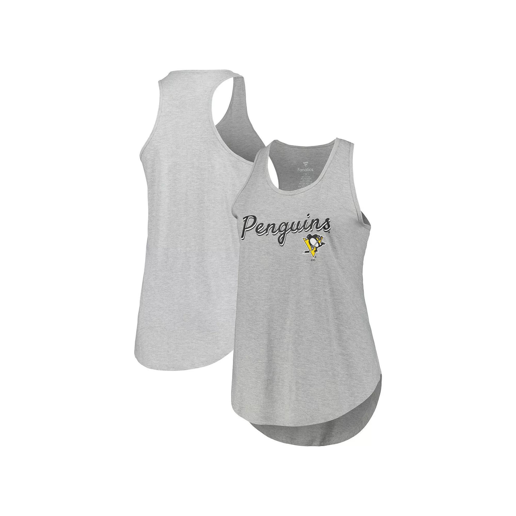 Women's Fanatics Branded Heather Gray Pittsburgh Penguins Plus Size Racerback Tank Top, Size: 1XL, Grey Product Image